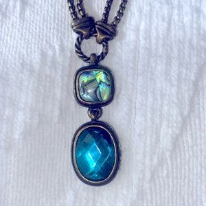 Bronzed necklace with green and blue stone